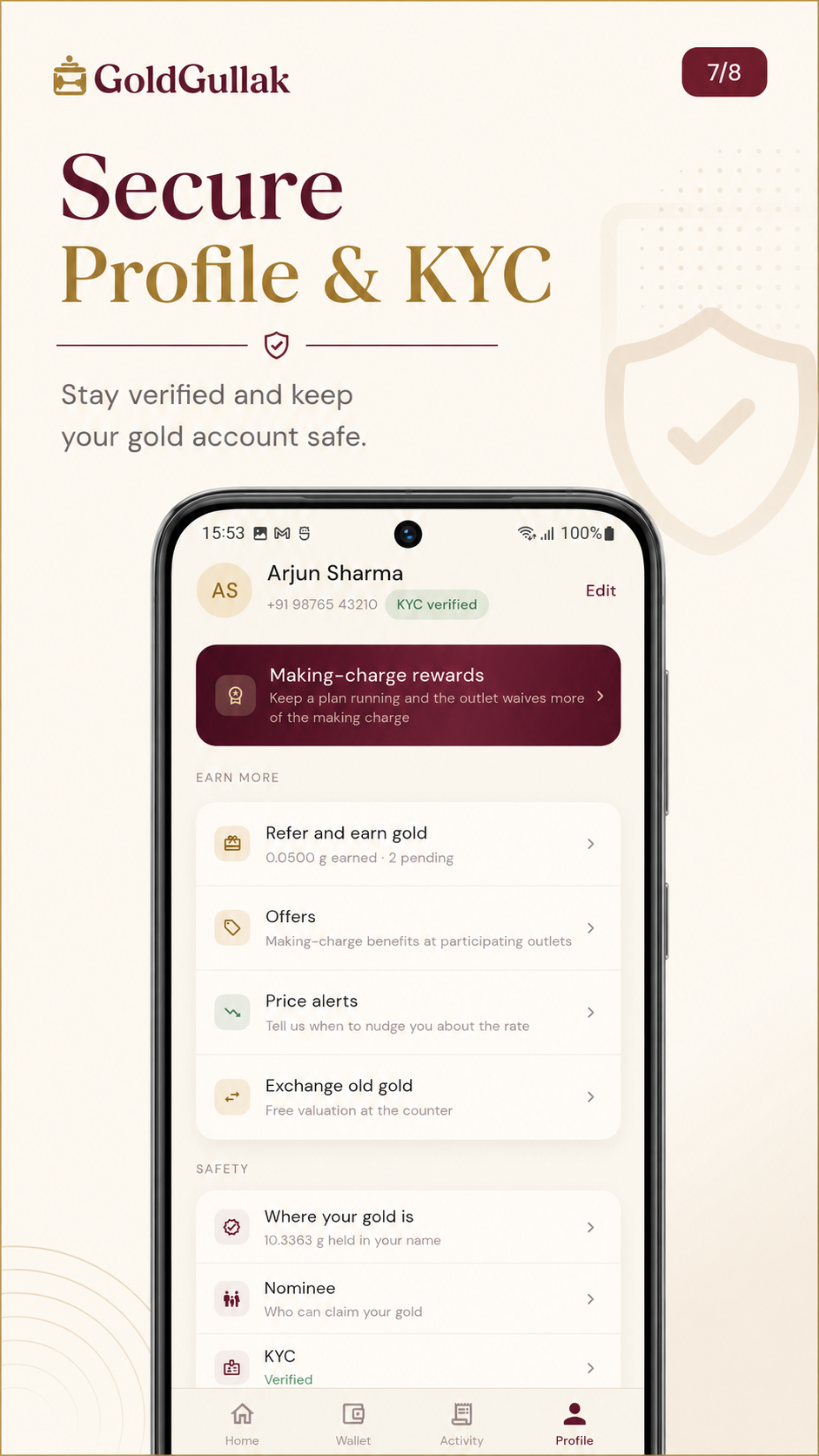 Profile and KYC screen